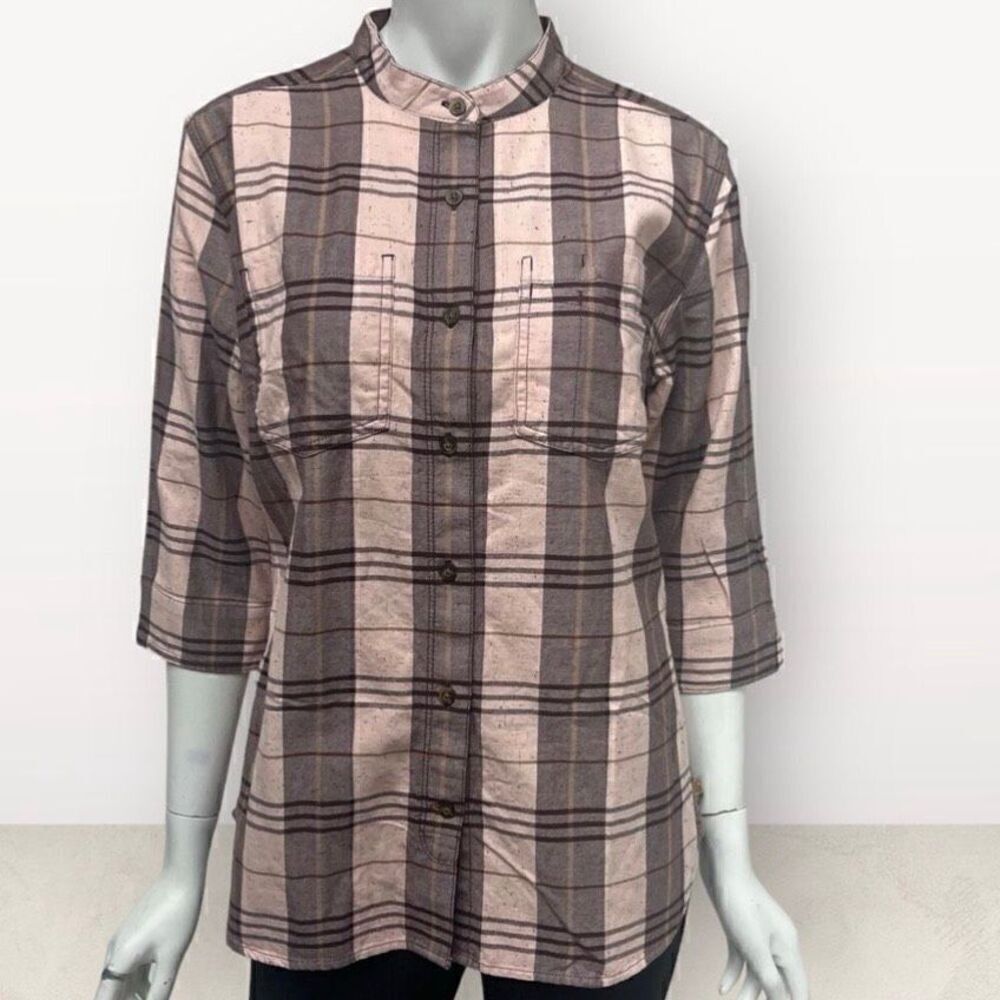 Carhartt Woman’s 2020 Peach Plaid Work Shirt Button Up Mandarin Collar 104231 F